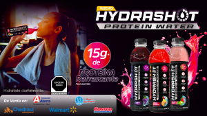 Hydrashot Protein Water Disponible en 15 g y 20 g de proteína + electrolitos Sin azúcar • Sin lactosa • Refrescante y lista para tomar. Mejora tu rendimiento 